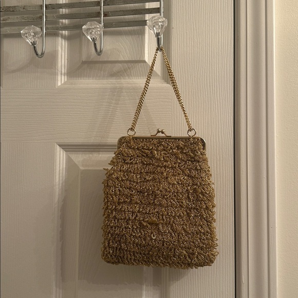 Vtg Italian Champagne Gold Metallic Evening Bag Purse 1950s-60s Made in Italy